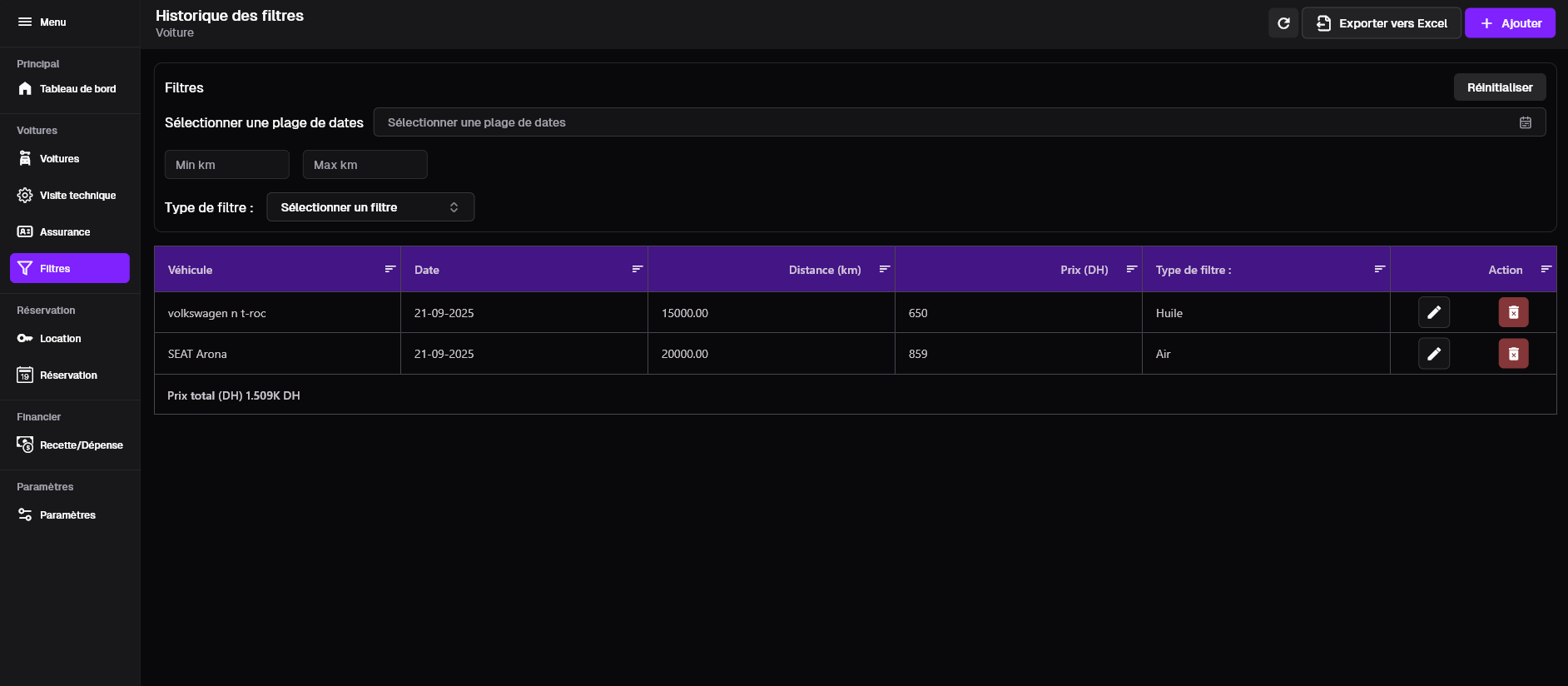 Vehicle Management Screenshot